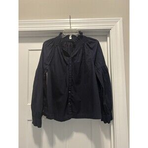 Women's Size Medium Navy Blue Long Sleeved Button Down Shirt Gap Collar Preppy